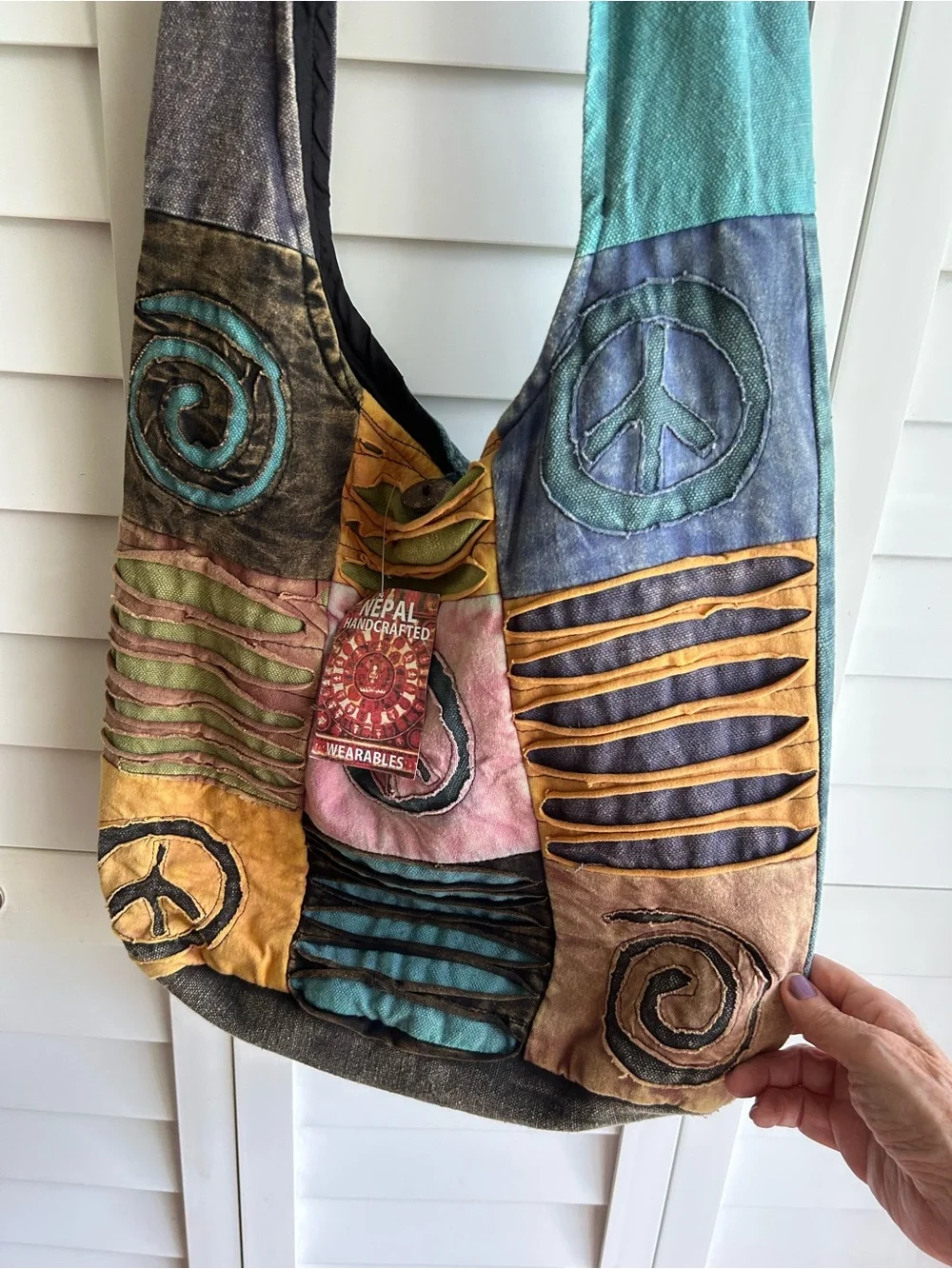 Handcrafted Nepal Patchwork Boho Bag in Teal & Multicolor